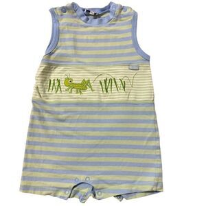 Le Top Baby Boys Cricket Striped Romper 24 Months Green Blue Sleeveless Snap